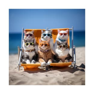 Cats On A Deckchair Sunbathing Wearing Sun Glasses T-Shirt