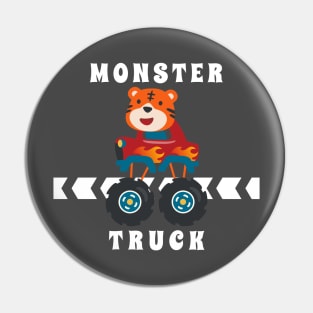Vector illustration of monster truck with animal driver. Pin