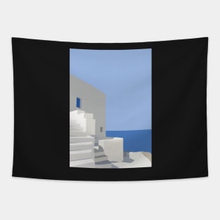 Greek House Minimalist Illustration Tapestry