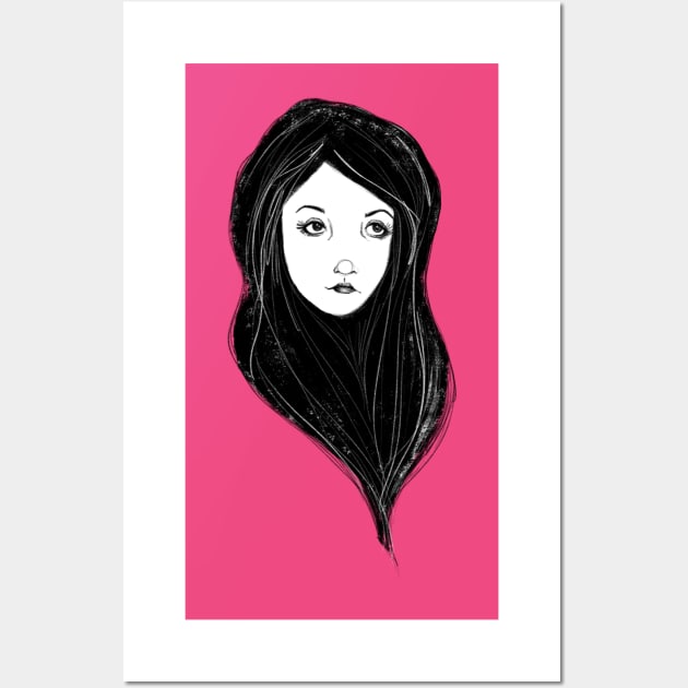 Sassy Floating Head Pretty Brunette Sketchbook Girl Lady Woman - Sad Girls  - Posters and Art Prints