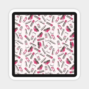 Pink blush lipsticks and lip balm pattern Magnet