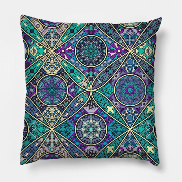 Vintage patchwork with floral mandala elements Pillow by SomberlainCimeries