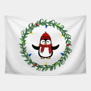 PENGUIN Christmas Wreath Tapestry