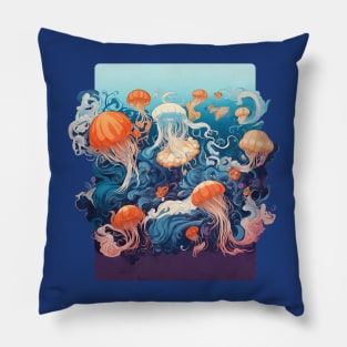 Mysteries of the Sea: Enchanting Jellyfish in the Depths Pillow