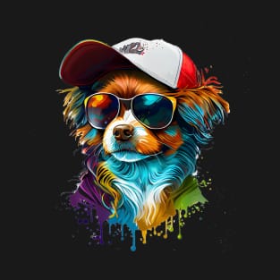 Colourful cool Chihuahua dog with sunglasses and Cap T-Shirt