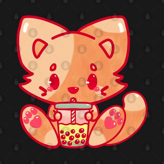 cat bubble tea kawaii cute adorable chibi hand painted by astronauticarte