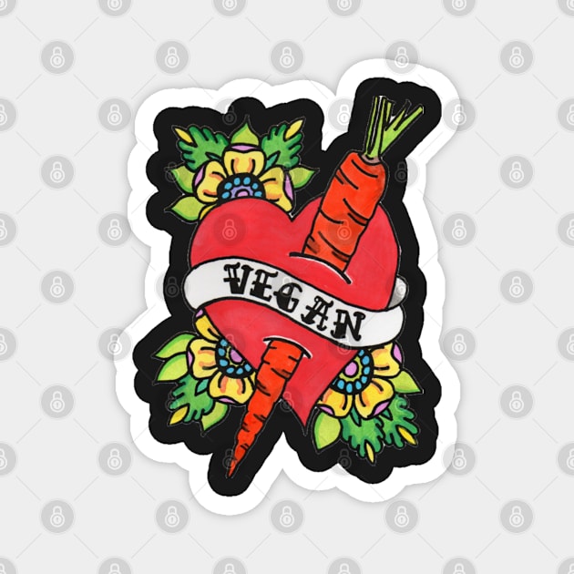 VEGAN TRADITIONAL TATTOO HEART WITH CARROT THROUGH IT Magnet by VegShop