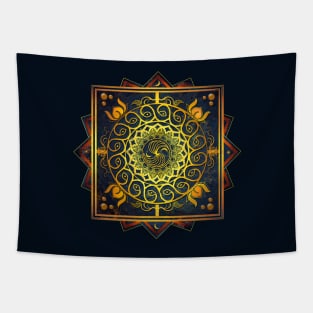 Gold Filigree Moon Lotus Mandala Tapestry