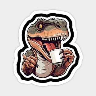 Tyrannosaurus Drinking Coffee Magnet