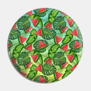 Watermelon And Tropical Leaves Pattern Pin