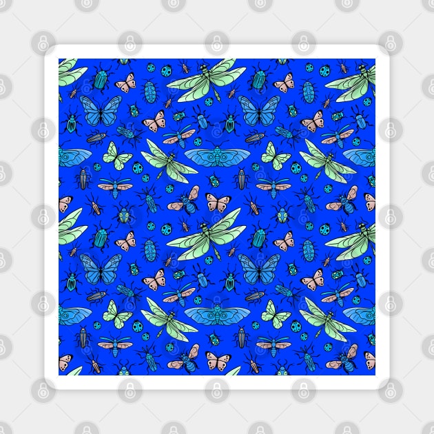 Pretty bugs, butterflies and dragonflies pattern Magnet by iulistration