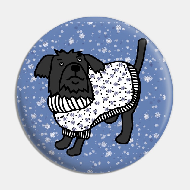 Cute Winter Dog in Christmas Snowflake Sweater Pin by ellenhenryart