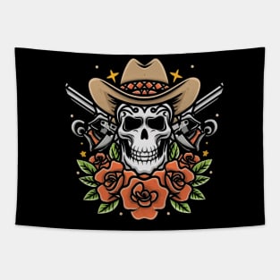 American Traditional Cowboy Skeleton Floral tattoo Tapestry