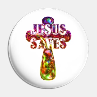 Jesus Saves Abstract Cross Art Pin