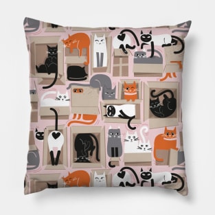 Purfect feline architecture // pattern // background cute cats in cardboard boxes Pillow