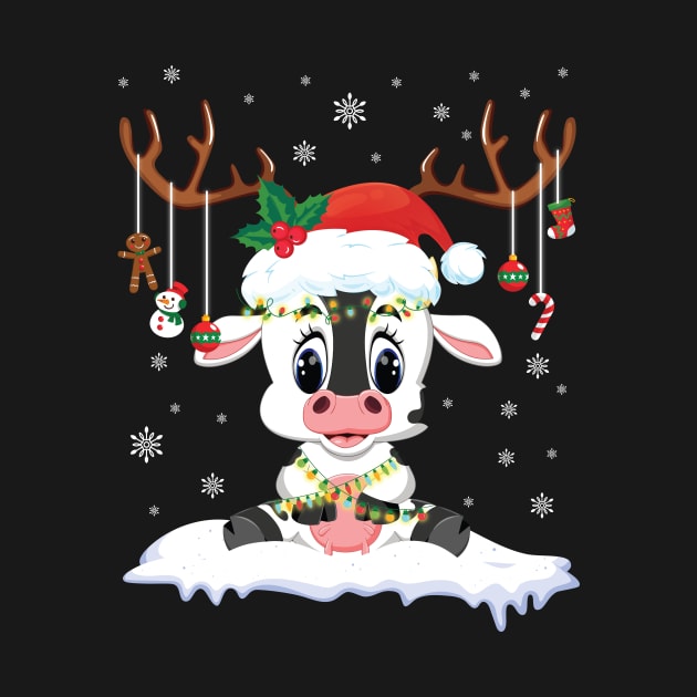 Cow Reindeer Santa Noel Costume Dancing On Snow Merry Xmas by bakhanh123