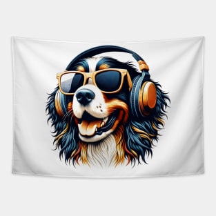 American Water Spaniel Smiling DJ: Euphonic Waves, Joyful Gaze Tapestry