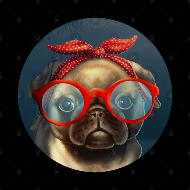 Pug Mama Retro Headband Animal Dog Caricature by Jay Diloy