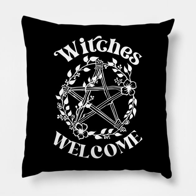 Witches Welcome Halloween Pentagram Design Pillow by PsychoDynamics