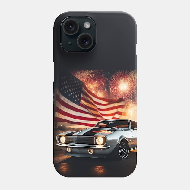 Classic Chevrolet Camaro and The American Flag by Gas Autos Phone Case by GasAut0s