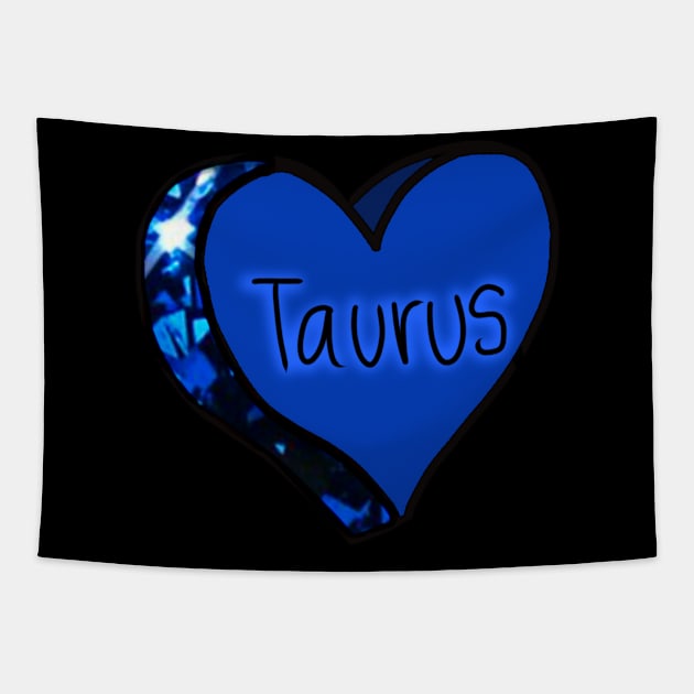 Taurus Star Sign Sapphire Love Heart Tapestry by ROLLIE MC SCROLLIE