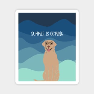 Summer Is Coming Labrador Retriever Dog with Glasses on Sea Wave Background Magnet