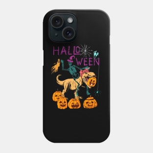 Halloween Skeleton Riding Dinosaur with Messy Bun Phone Case