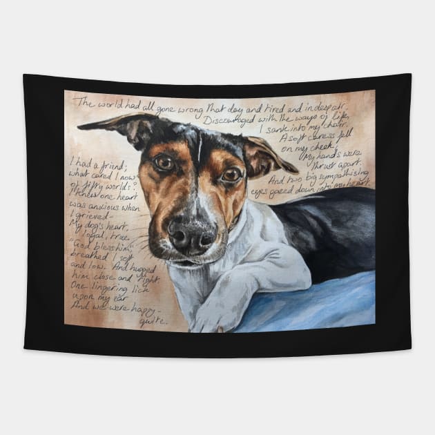 ‘My Comforter’ poem and Jack Russell painting. Tapestry by archiesgirl