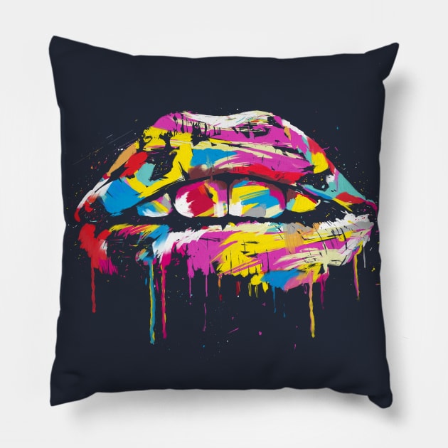 Colorful lips Pillow by soltib