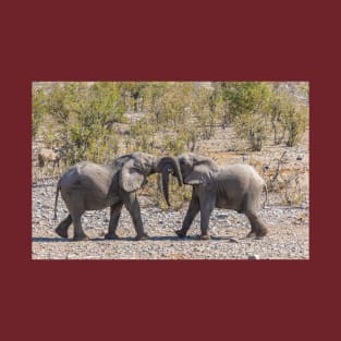 Namibia. Etosha National Park. Young Elephants Fighting. T-Shirt