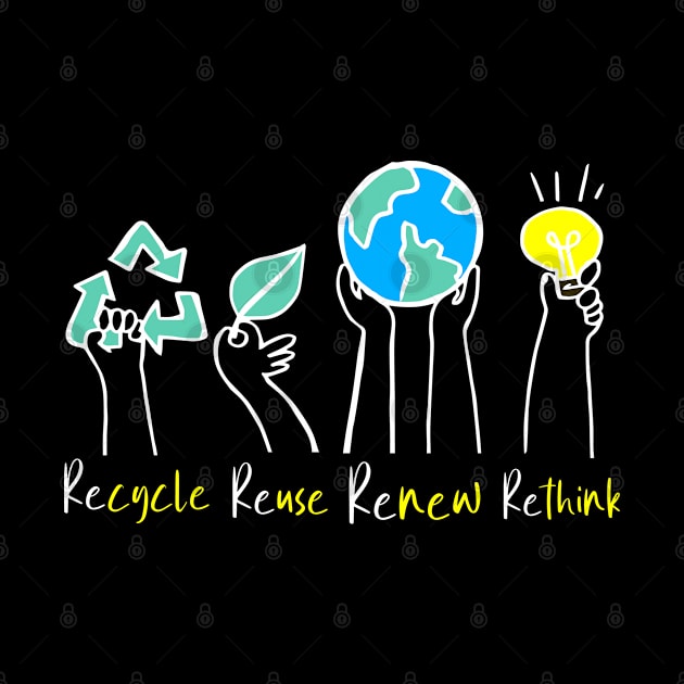 Recycle Reuse Renew Rethink Earth Day by PositiveMindTee