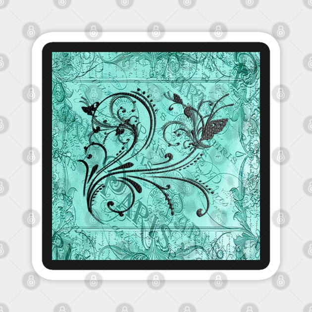 Paris Teal & Black Scroll, Butterfly Graphic Art Design face masks, Phone Cases, Apparel & Gifts Magnet by tamdevo1