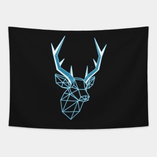 Geometric Blue Light line Stag Low-poly Head Tapestry