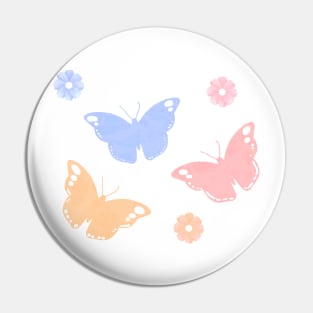 Pink Blue Yellow Monarch Butterfly Flowers Pattern Set Pin