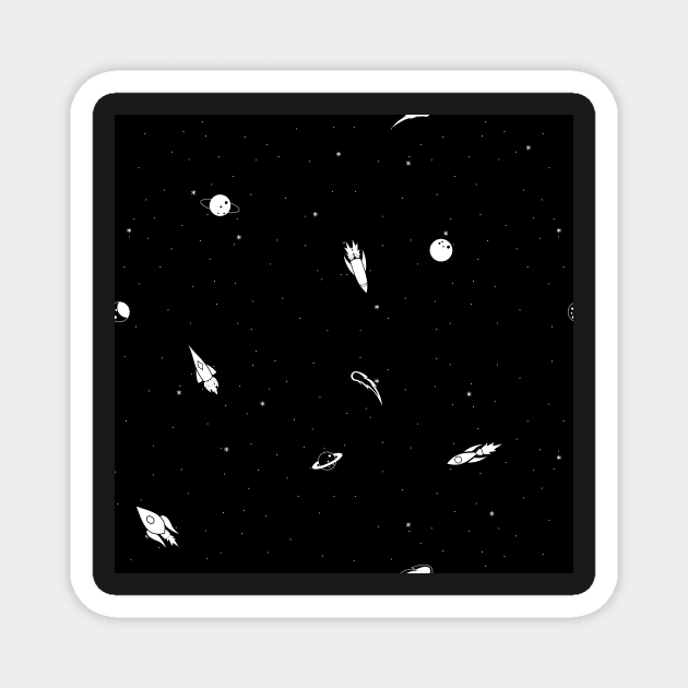 Space Pattern - Spaced Out - Black and White Magnet by A2Gretchen