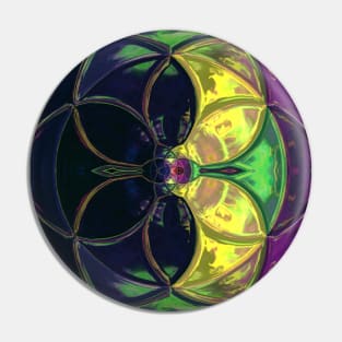 Mosaic Kaleidoscope Flower Purple Yellow and Green Pin