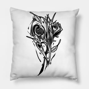 Bird Skull & Rose Ink Pillow