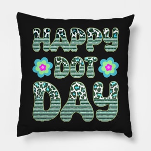 Happy Dot Day Hippie Flowers Retro Groovy Teacher Pillow