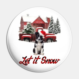 Border Collie Let It Snow Tree Farm Red Truck Christmas Pin