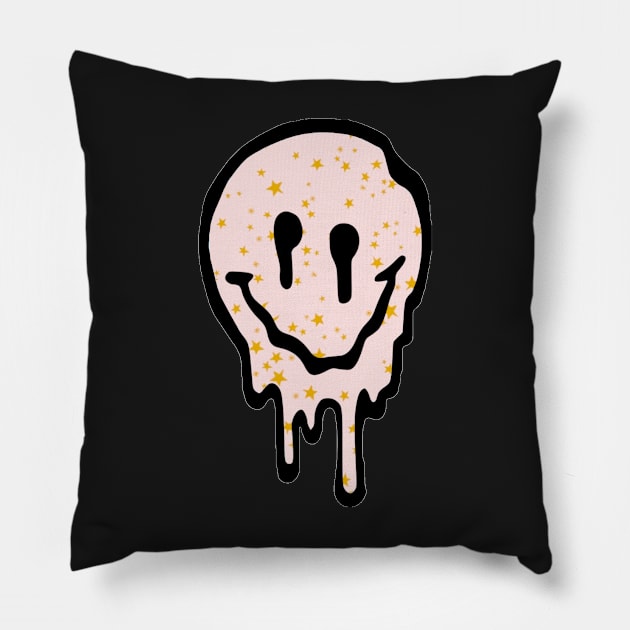 Pink Stars Drippy Smiley Face Pillow by lolsammy910