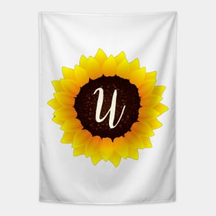 Floral Monogram U Bright Yellow Sunflower Tapestry