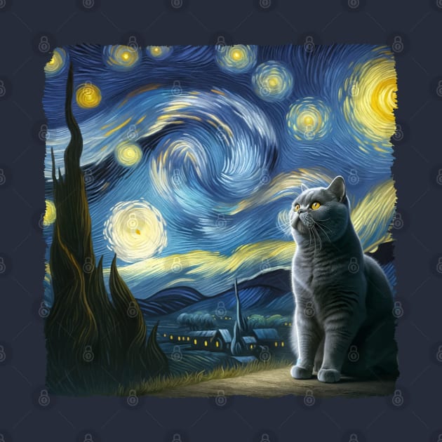 Chartreux Starry Night Inspired - Artistic Cat by starry_night