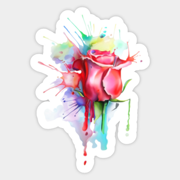 Watercolor Painting Liquid Red Rose Watercolor Roses Sticker