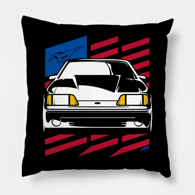 Foxbody Ford Mustang GT US Flag Pillow by LYM Clothing