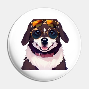 Happy Dog With Glasses Sticker Pin