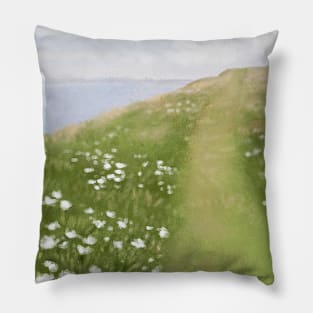 Foged coast and field with flowers Pillow