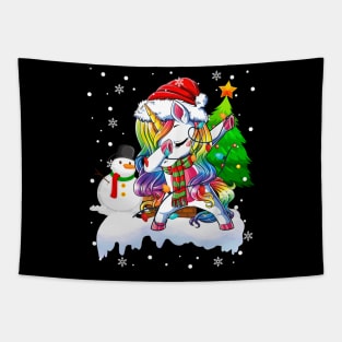 Dab Dance Unicorn Funny Christmas Lights Dabbing Unicorn Snowman Xmas Tapestry