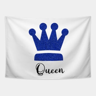 Queen Word Art in Blue Glitter Crown Tapestry