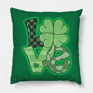 Love St Patricks Day Shamrock Pillow