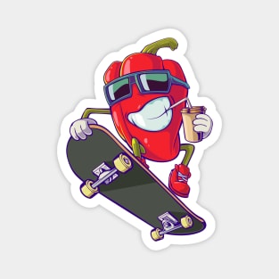 Red pepper on a skateboard. Magnet